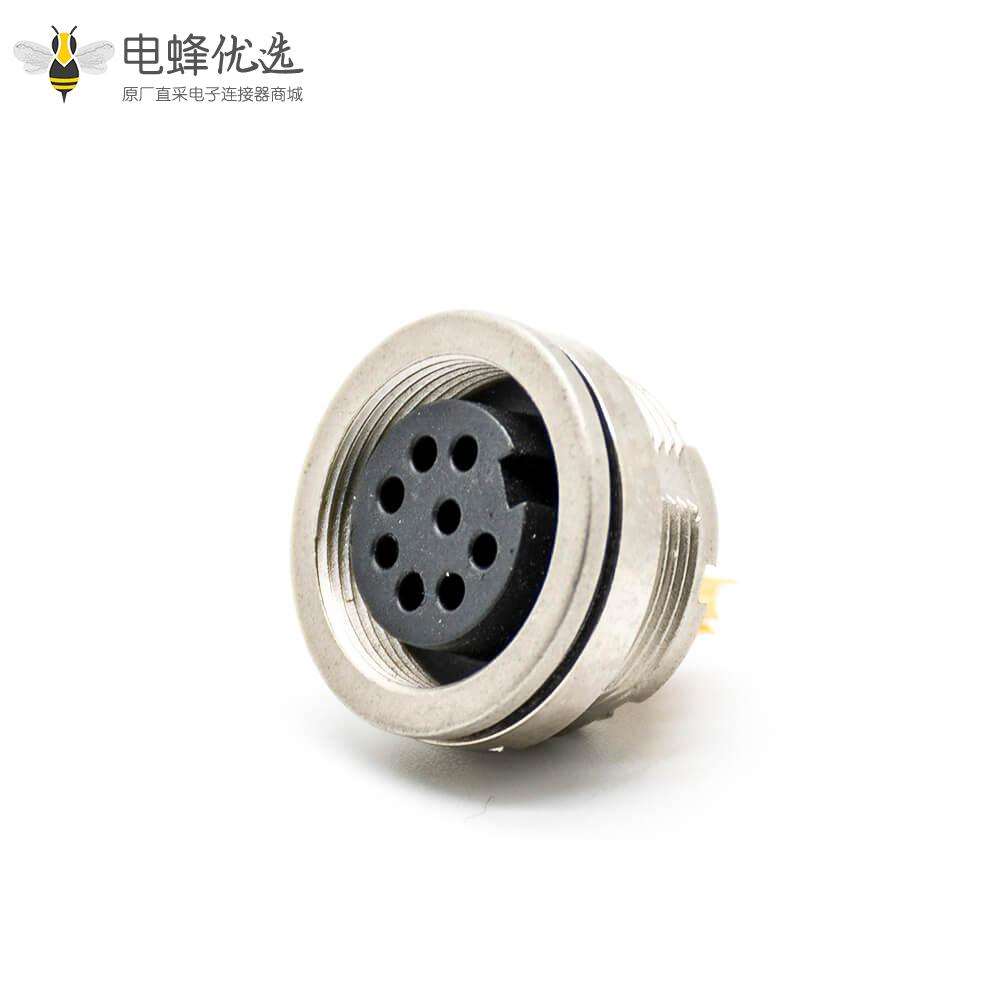 M16 8芯母插座连接器后锁板焊线连接器直式