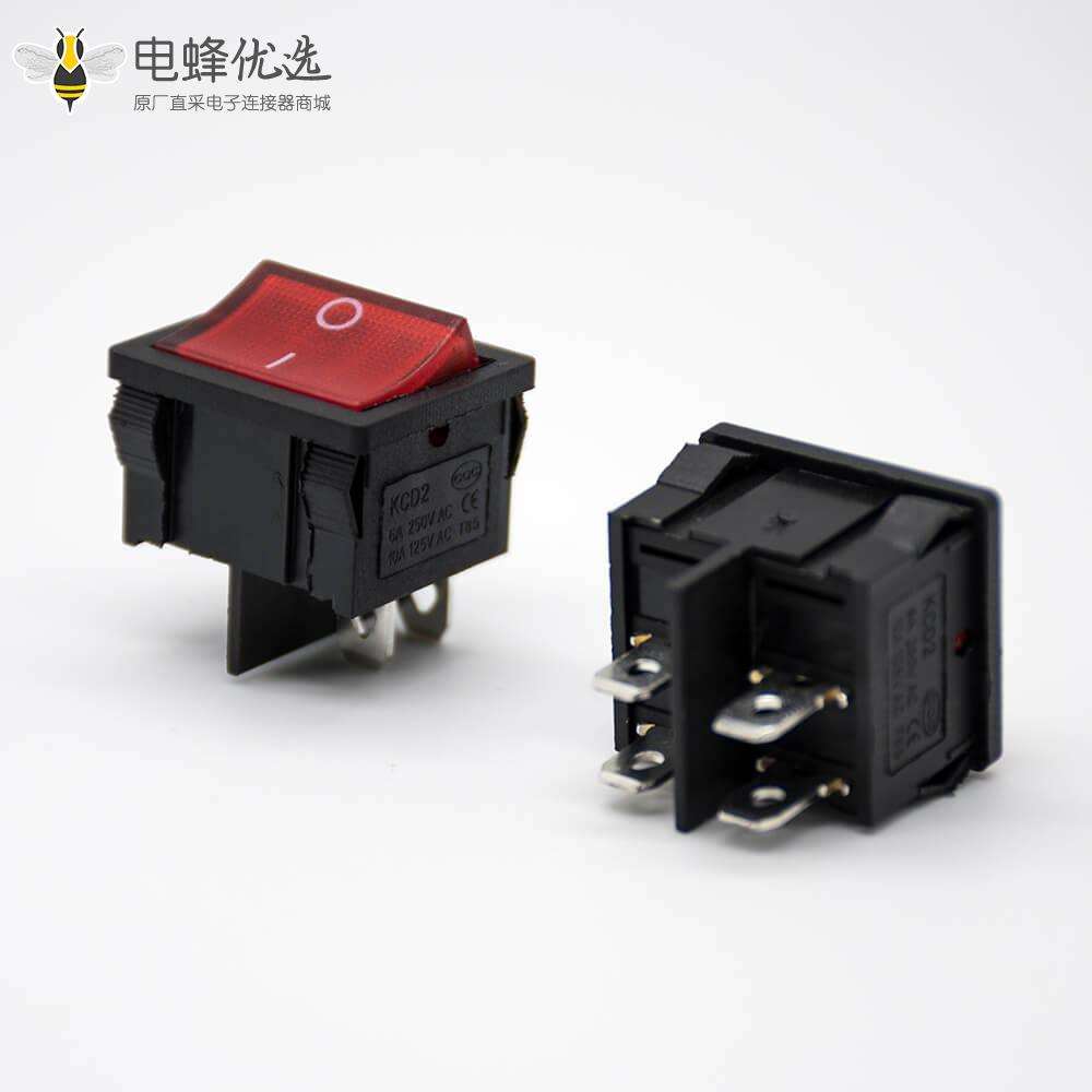 带灯船型开关面板安装2挡带灯4脚铁脚KCD5N-201直式电子船型开关接线