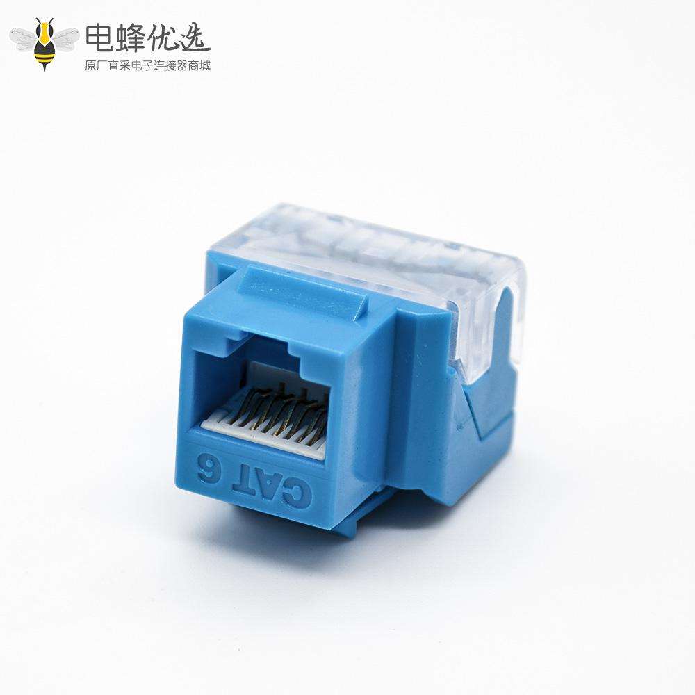 Cat6网络模块弯式RJ45非屏蔽网络接口蓝色单端口插座