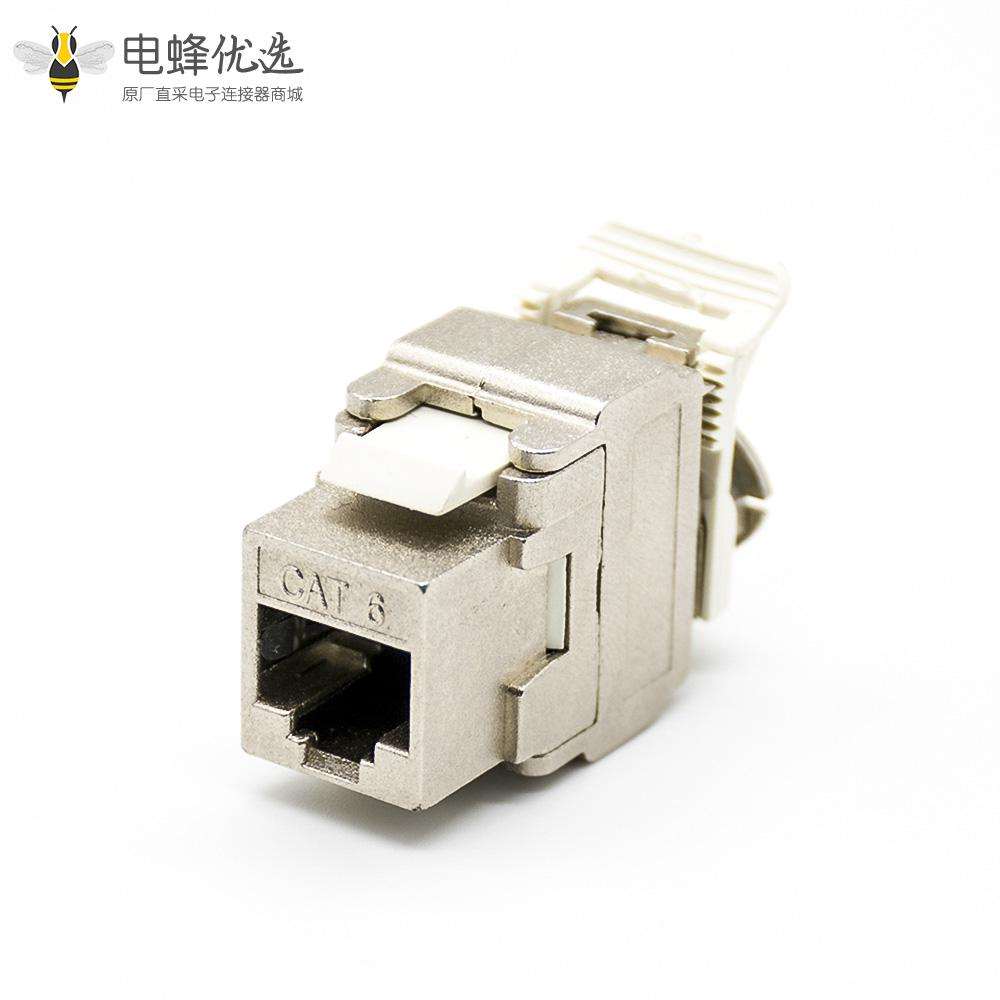 六类屏蔽RJ45插座模块免工具直式单端口面板安装
