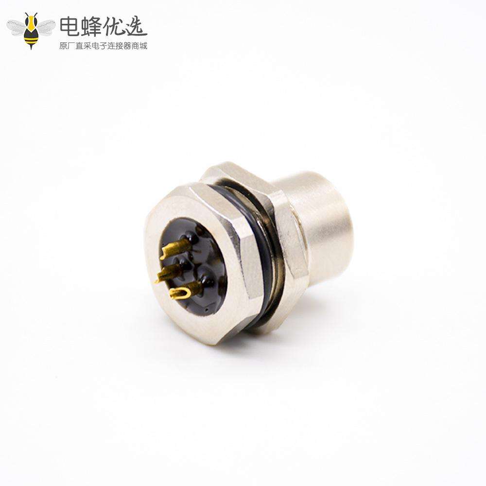 m12连接器3芯公转母直式焊线前锁板M12连接器A编码