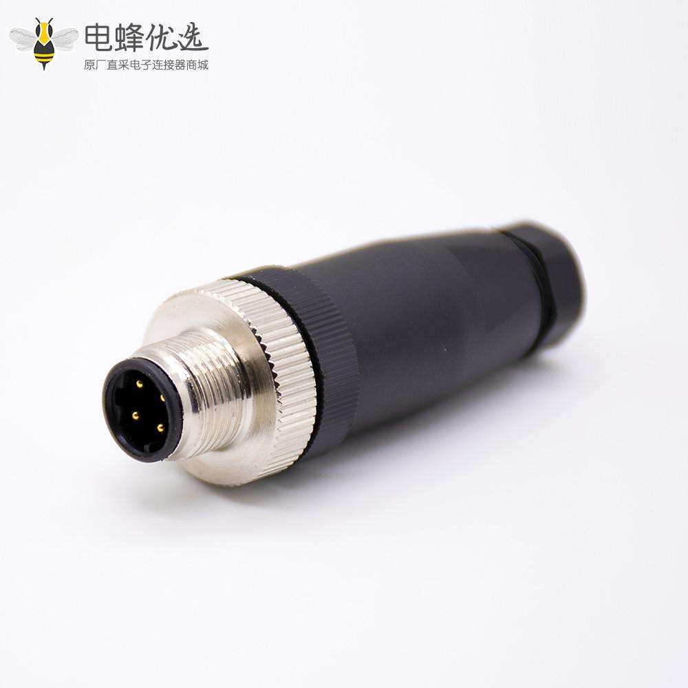 m12连接器5芯母头直式前锁板焊线D编码