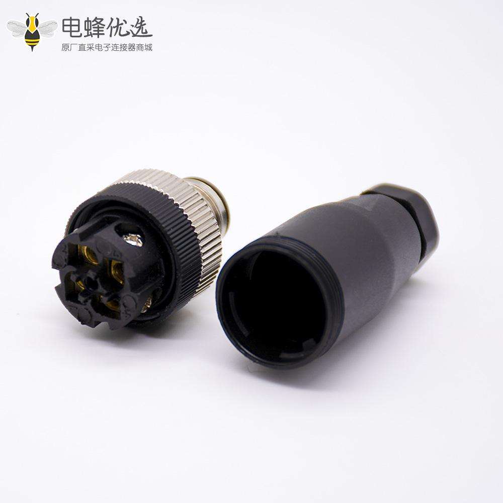 m12连接器5芯母头直式前锁板焊线D编码