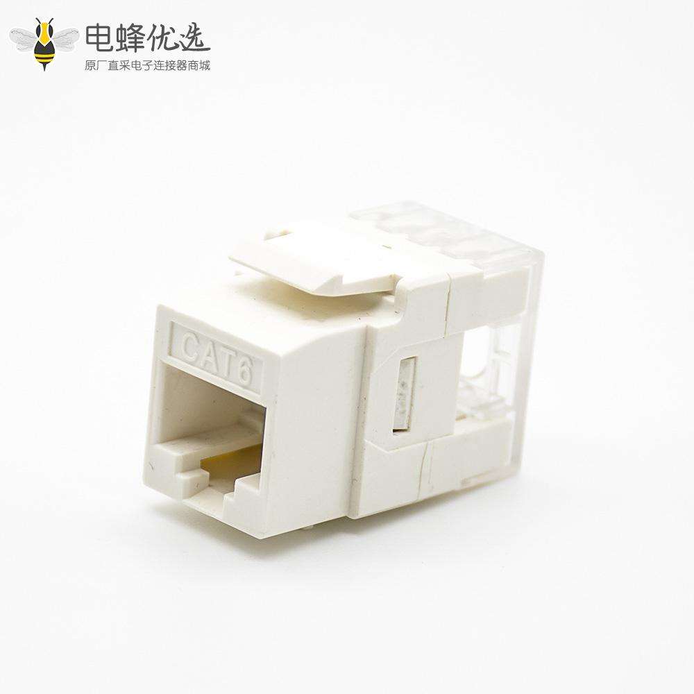 CAT6网络模块8P8C直式180&deg;非屏蔽单端口触头镀金RJ45插座