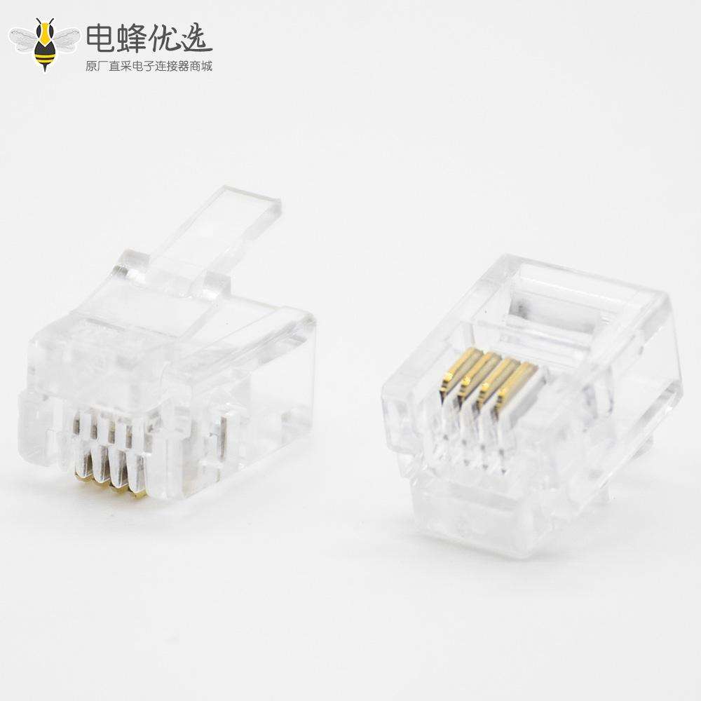 电话水晶头RJ11RJ12用于CAT3电缆4芯非屏蔽插头