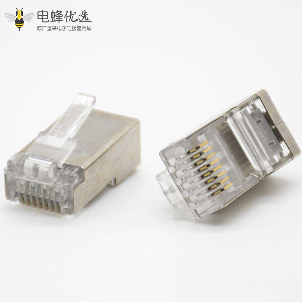 RJ45网络插头带屏蔽直式面板安装8P8C用于Cat5e Cat6 Cat6a Cat7 Cat8
