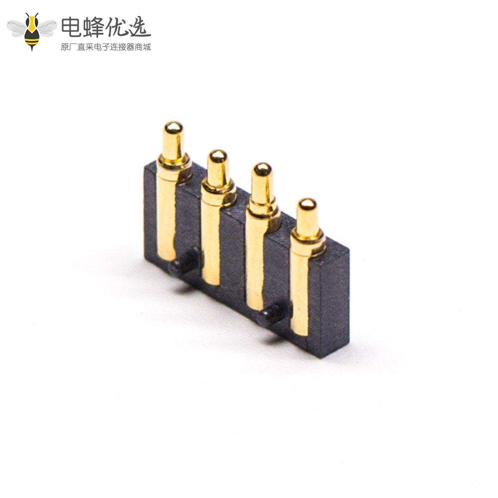 弹簧针Pogopin连接器4芯平放焊接式镀金黄铜2.5MM