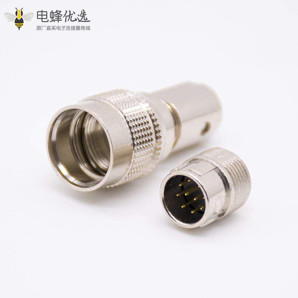 10芯公针型插头+母孔型插头一对直式焊杯HR10系列微型推拉自锁连接器
