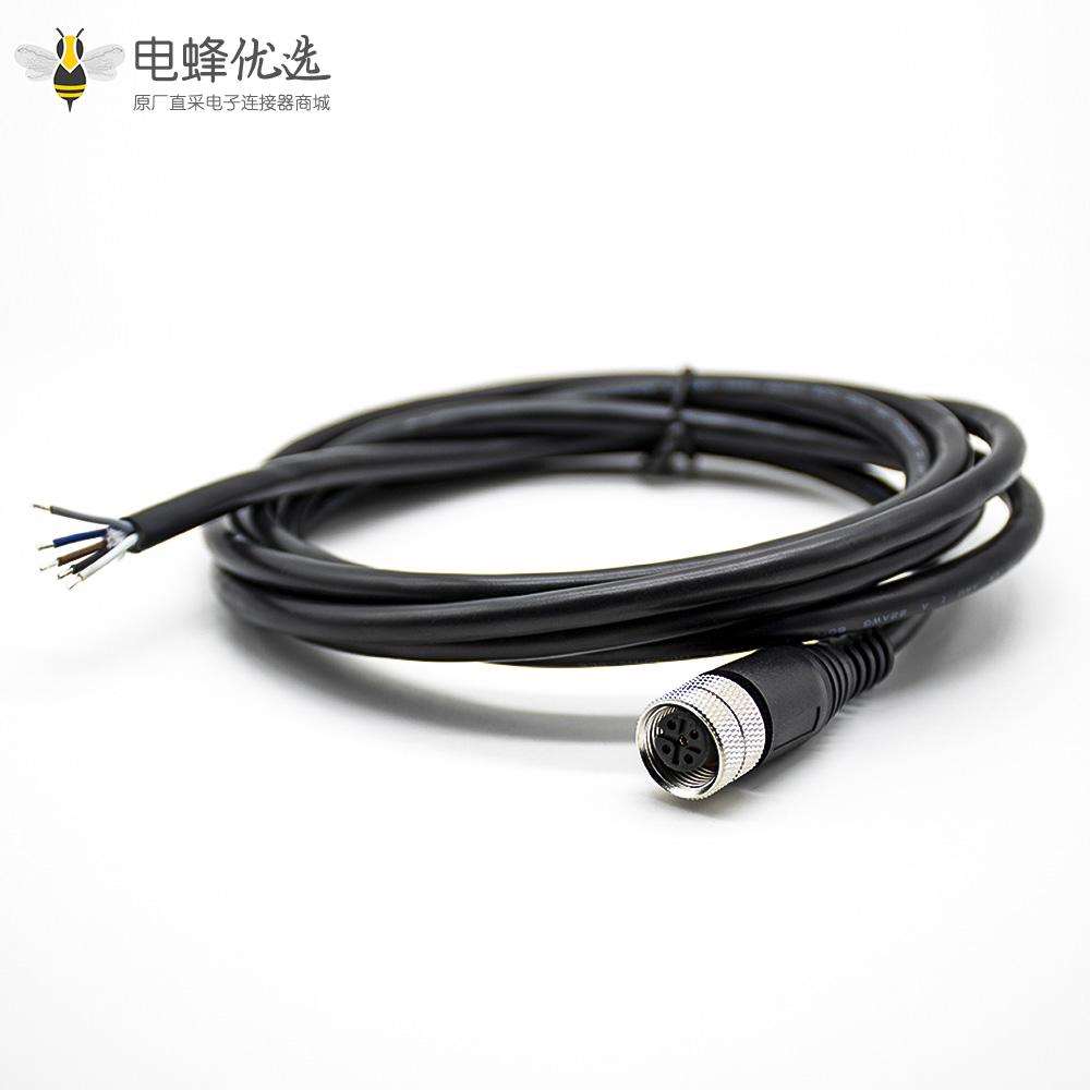 M12注塑成型5芯母头A型直式不带屏蔽接单边线2米