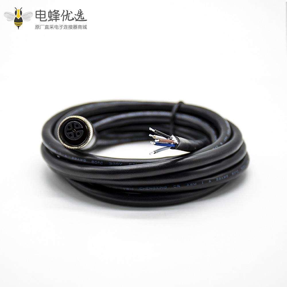 M12注塑成型5芯母头A型直式不带屏蔽接单边线2米