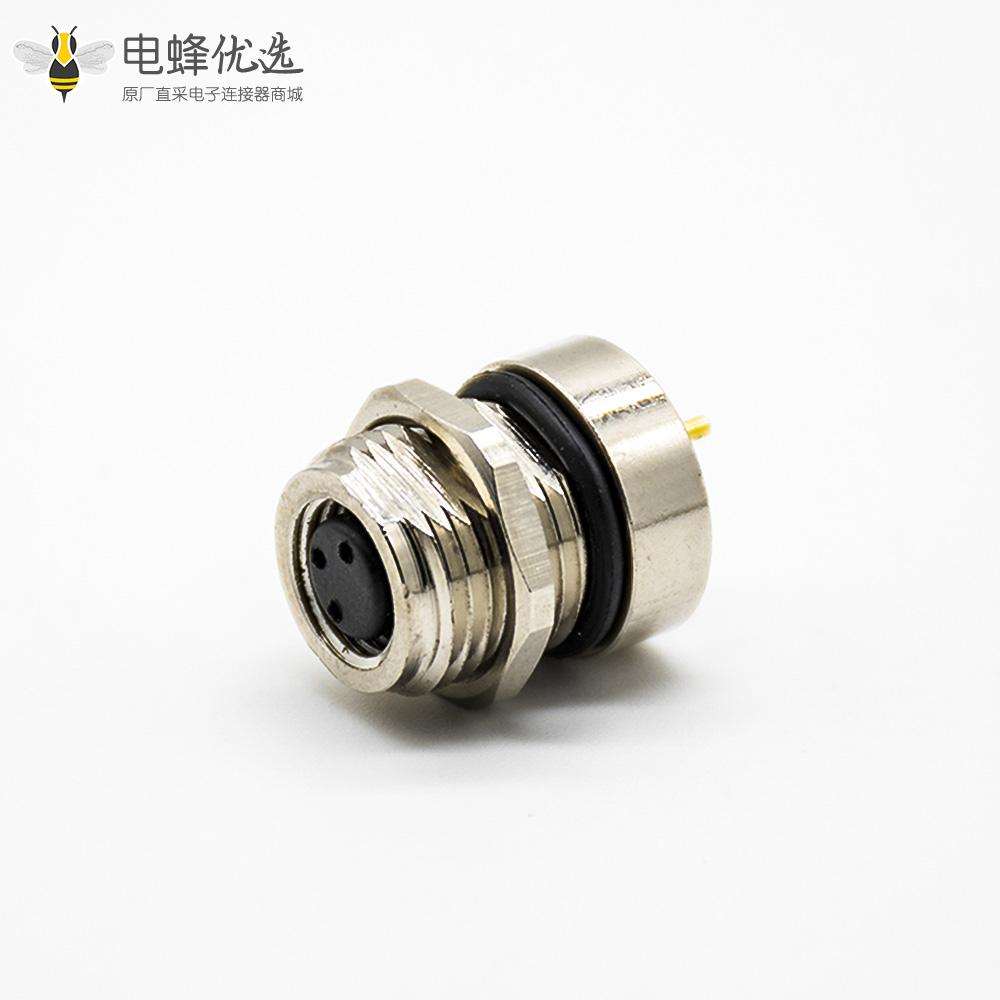 传感器M8连接器180&deg;母头3芯接PCB板前锁板防水焊接式板端插座