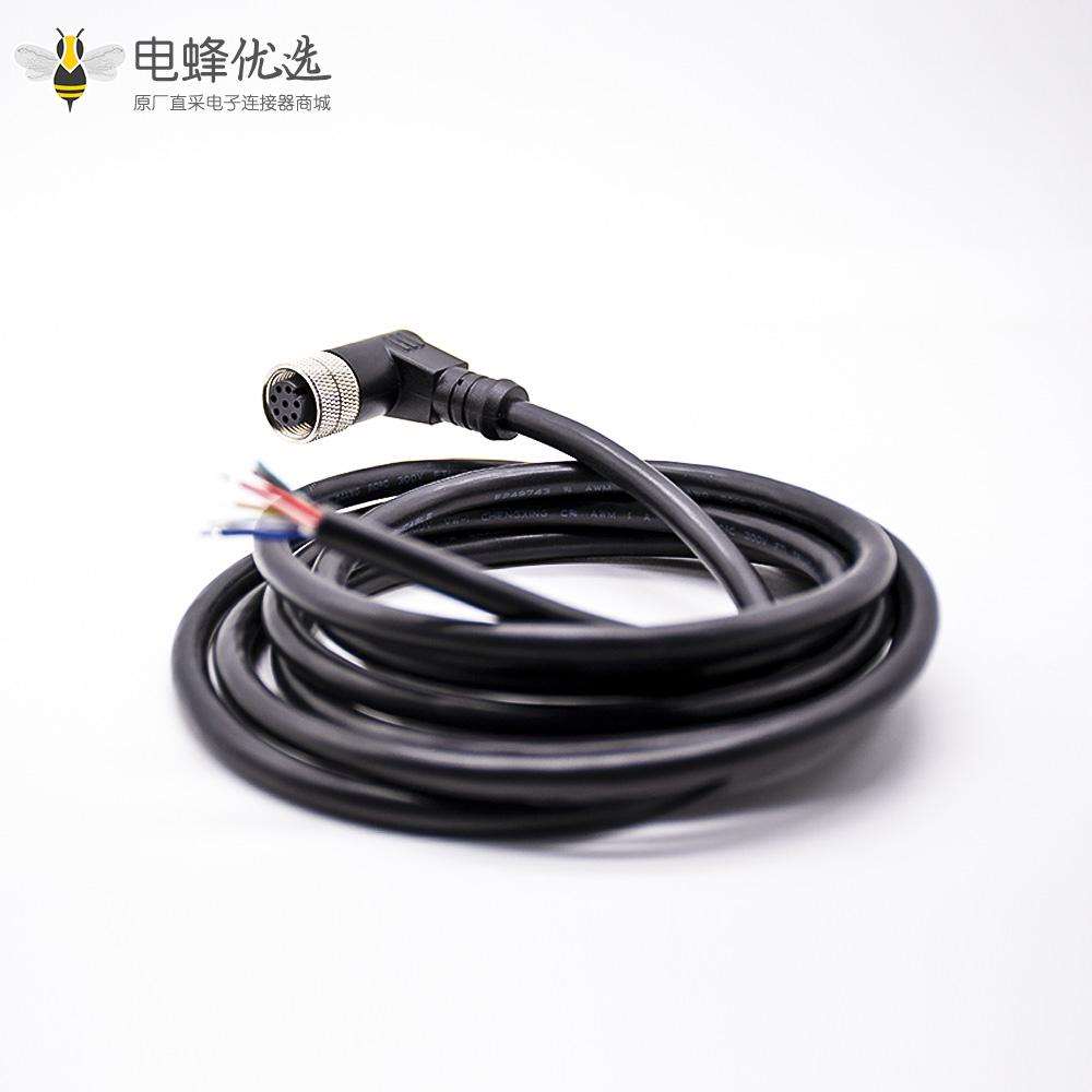 M12连接器8芯A型母弯头不带屏蔽注塑线2M