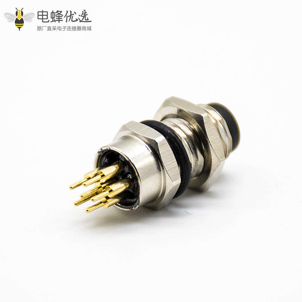 M8连接器直头接PCB板6芯焊接式防水公头前锁板A扣