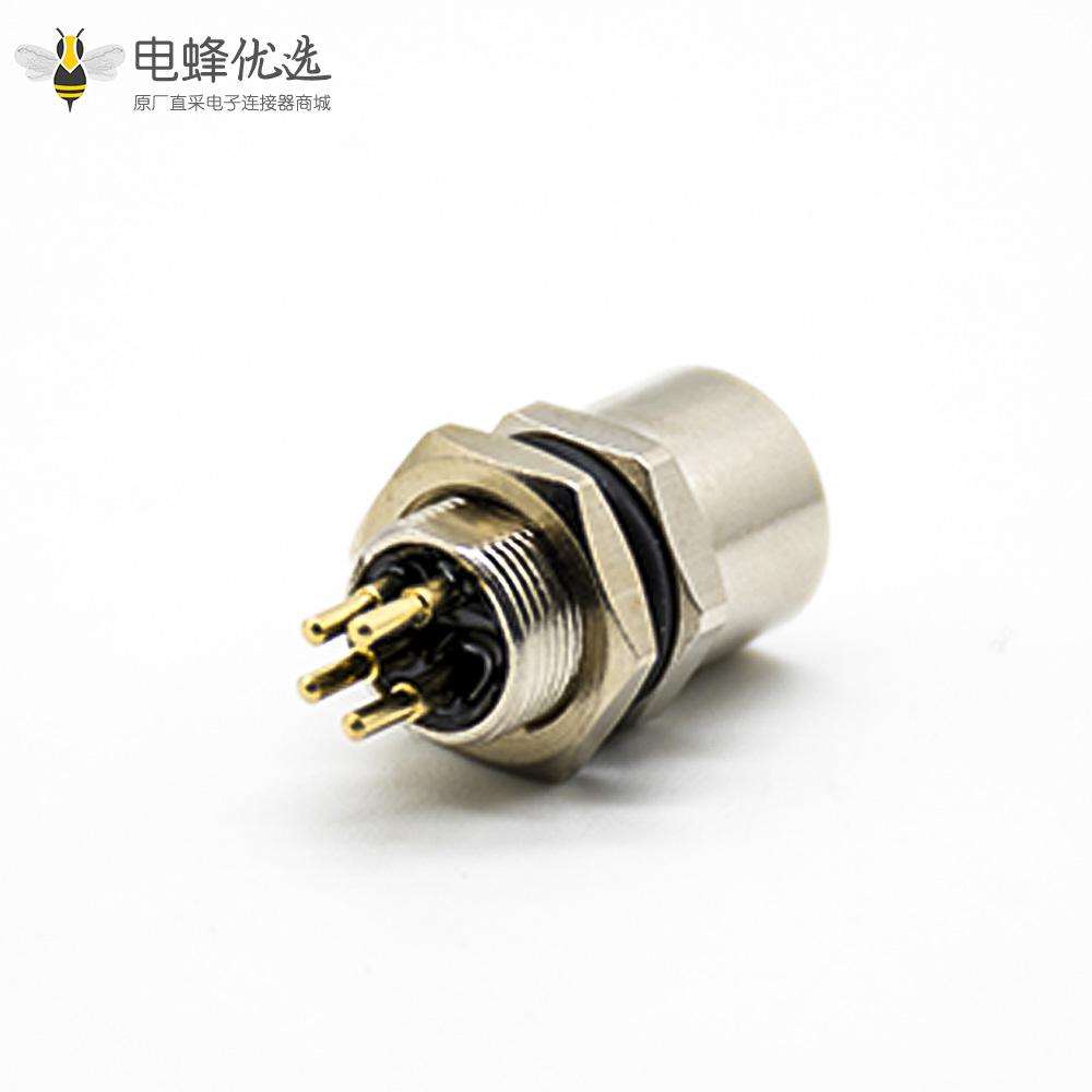 M8航空母插座PCB板安装板端插座防水后锁板4芯传感器连接器