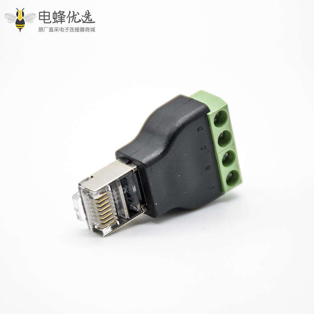 RJ45转端子直式8芯RJ45公插头转4芯接线端子