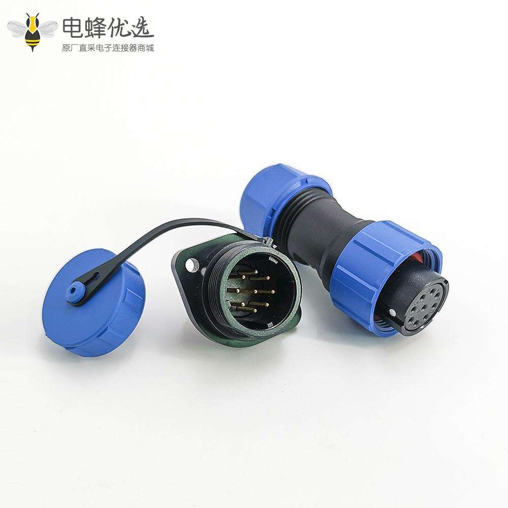 9芯连接器SP17系列航空头母插头+公2孔法兰插座菱形面板组合