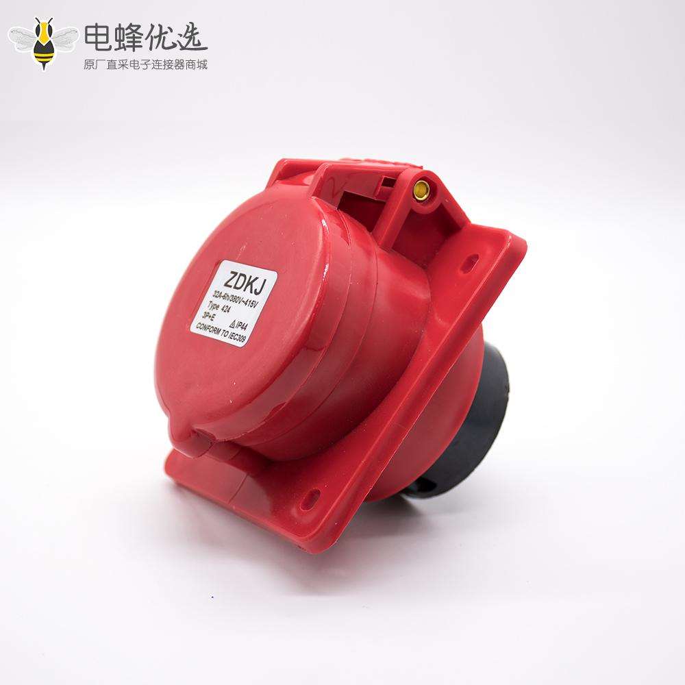 三相四线暗装倾斜插座3P+E 4芯母头32A 380V-415V IP44防水