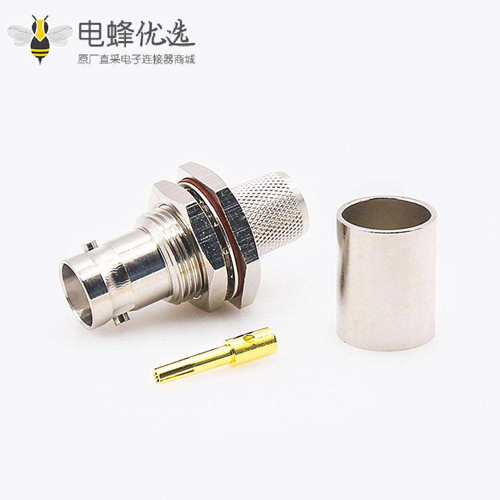 BNC连接器前锁穿墙防水直式母头接线压接用于lmr400接线