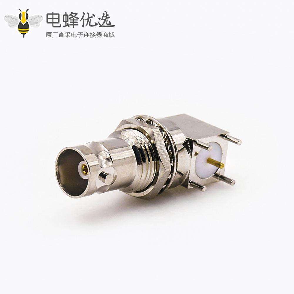 弯式BNC连接器75&Omega;母头PCB安装插孔前锁穿墙