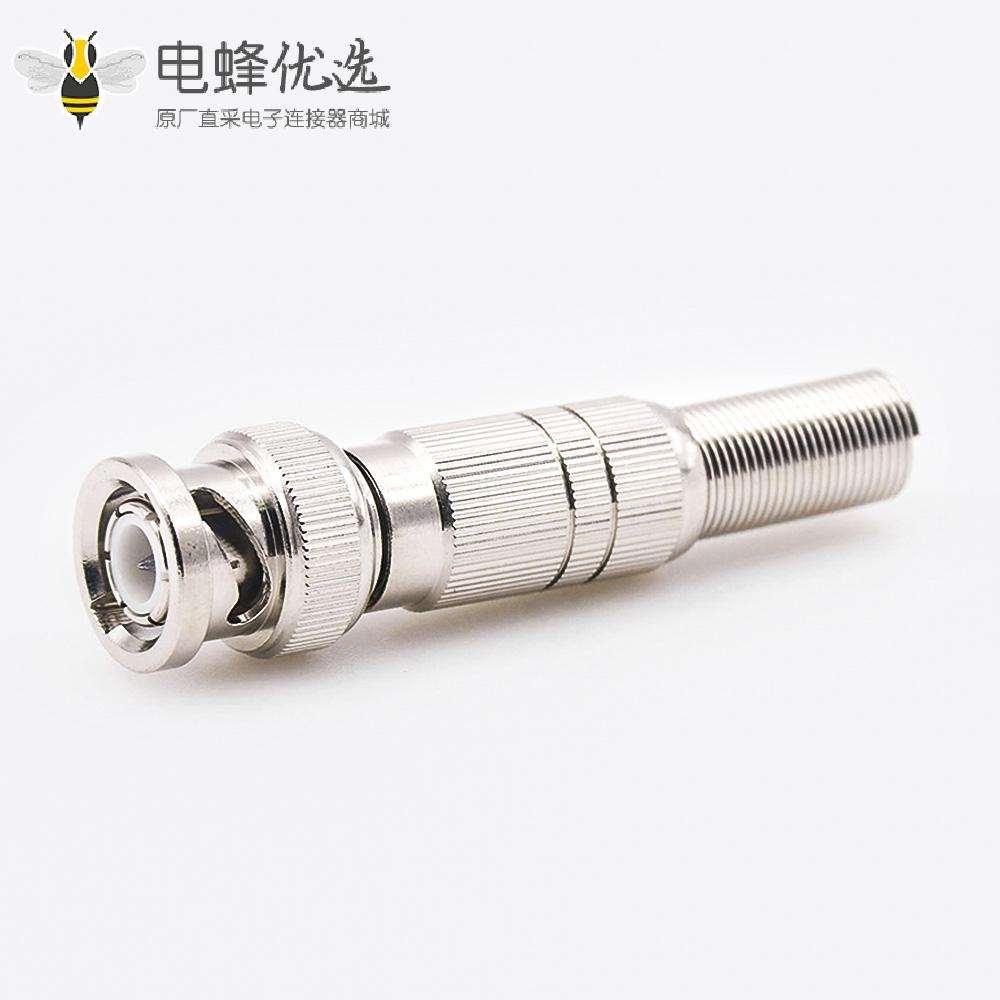BNC连接器公头直型接线焊接带弹簧