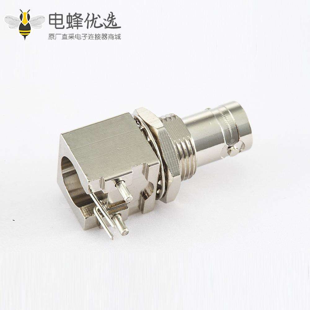 BNC连接器50&Omega;PCB安装母头弯式插孔前锁穿墙