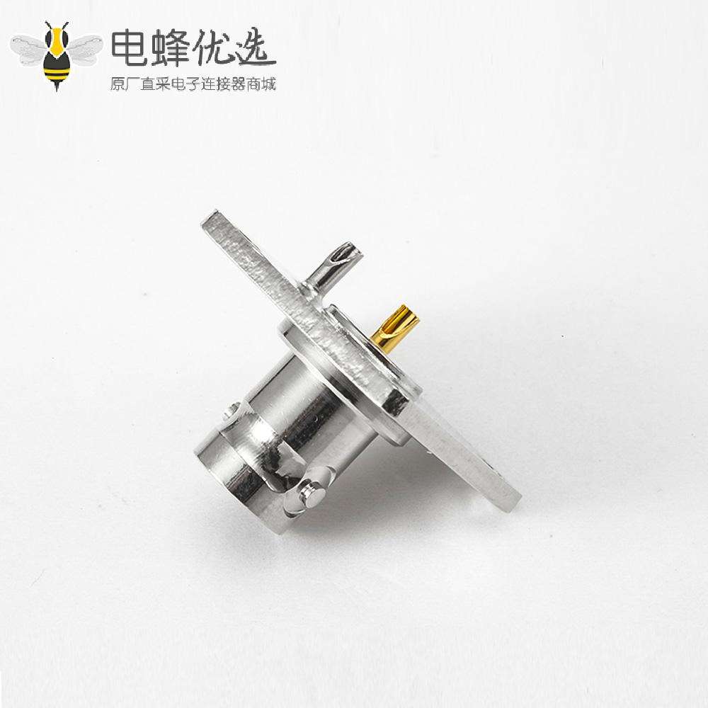 BNC连接器焊杯接线母头180度面板安装4孔法兰75&Omega;