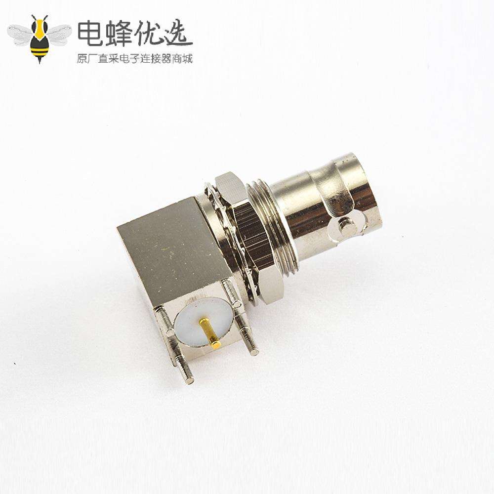 BNC连接器焊接类型50&Omega;母头弯式面板安装前锁穿墙PCB插孔