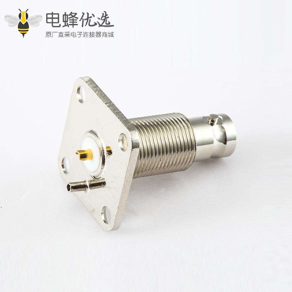 焊杯接线BNC连接器50&Omega;插座直板安装前锁穿墙4孔法兰