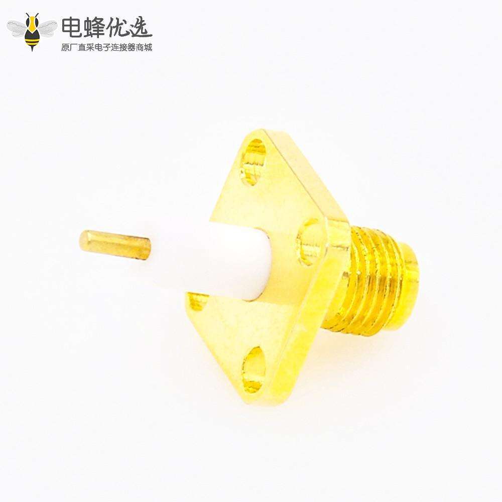 SMA连接器母头直式4孔法兰PCB安装焊板