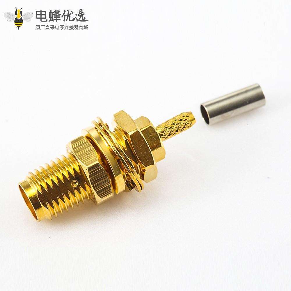 SMA接线压接RG178 / 1.37mm / 1.45mm连接器母头直式面板安装前锁穿墙