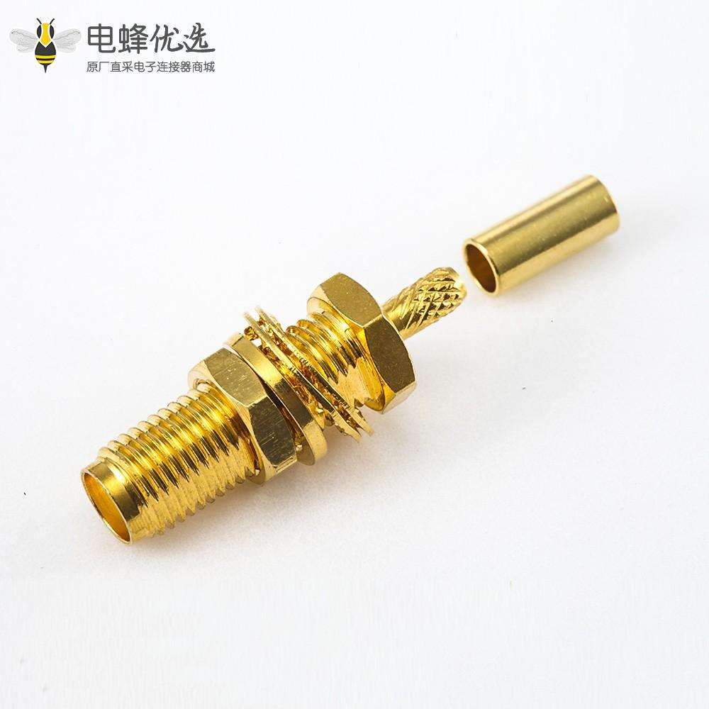 SMA面板安装前锁穿墙母头连接器直式压接用于RG178 / 1.37mm / 1.45mm
