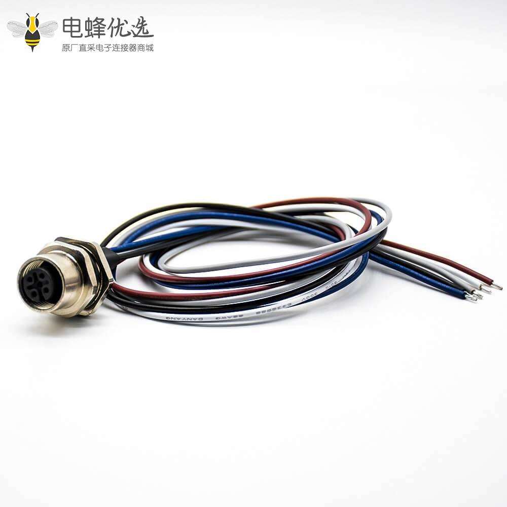 防水连接器焊线0.2M直式A扣后锁板M12母头5芯板端插座