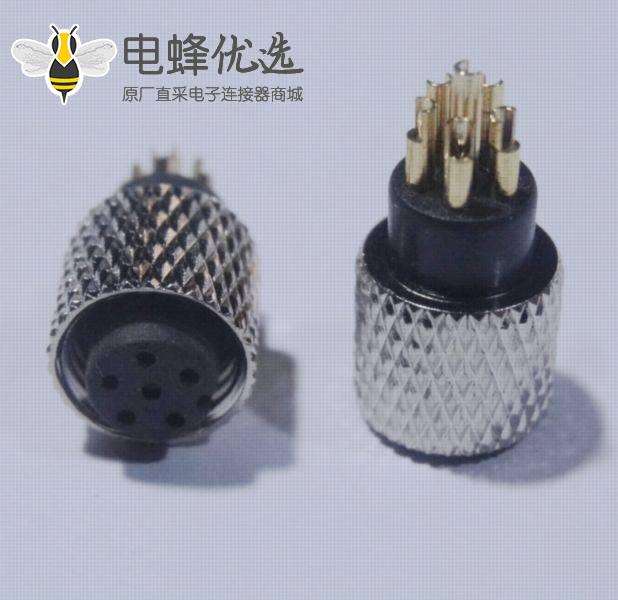 M8连接器6芯母头直式A扣焊接式不带屏蔽接线注塑连接器