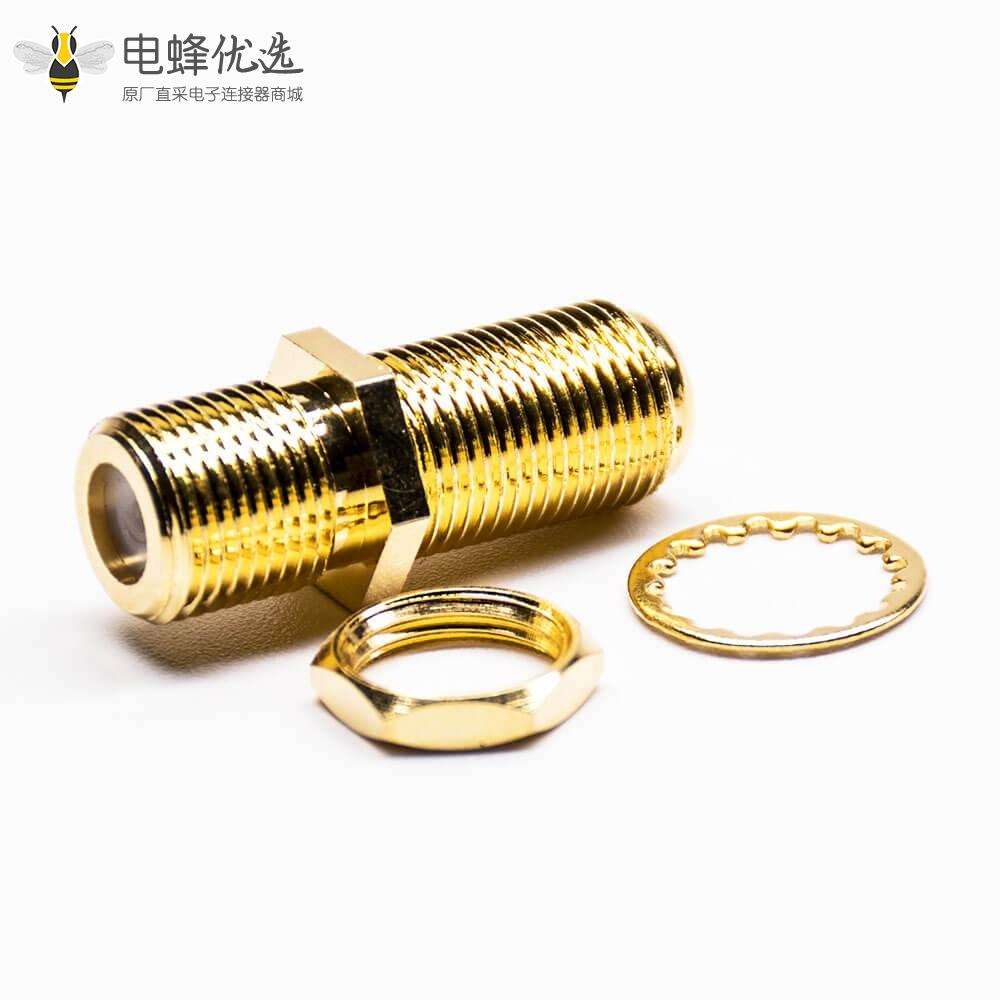 F型连接器母头转母头直式穿墙面板安装镀金转接头