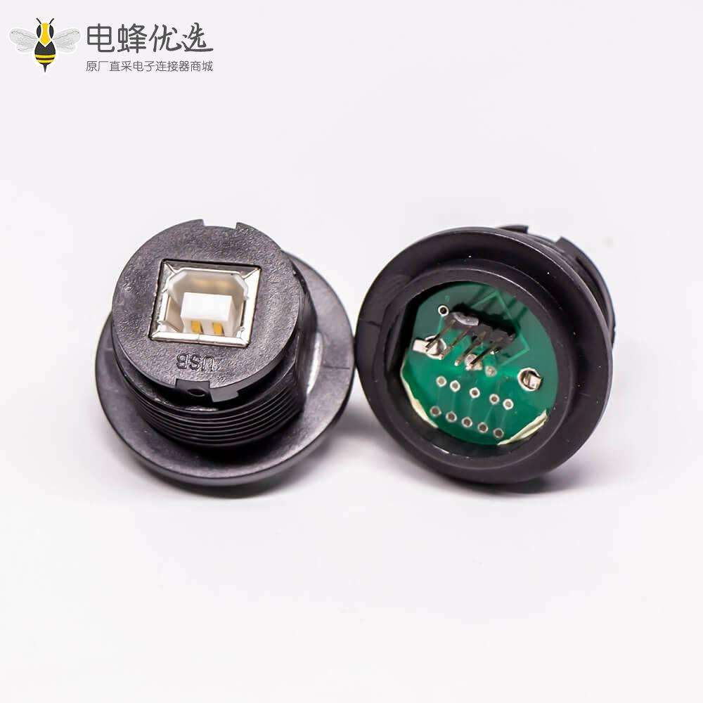 USB2.0 Type B母插座直式插板防水PCB板安装穿墙连接器