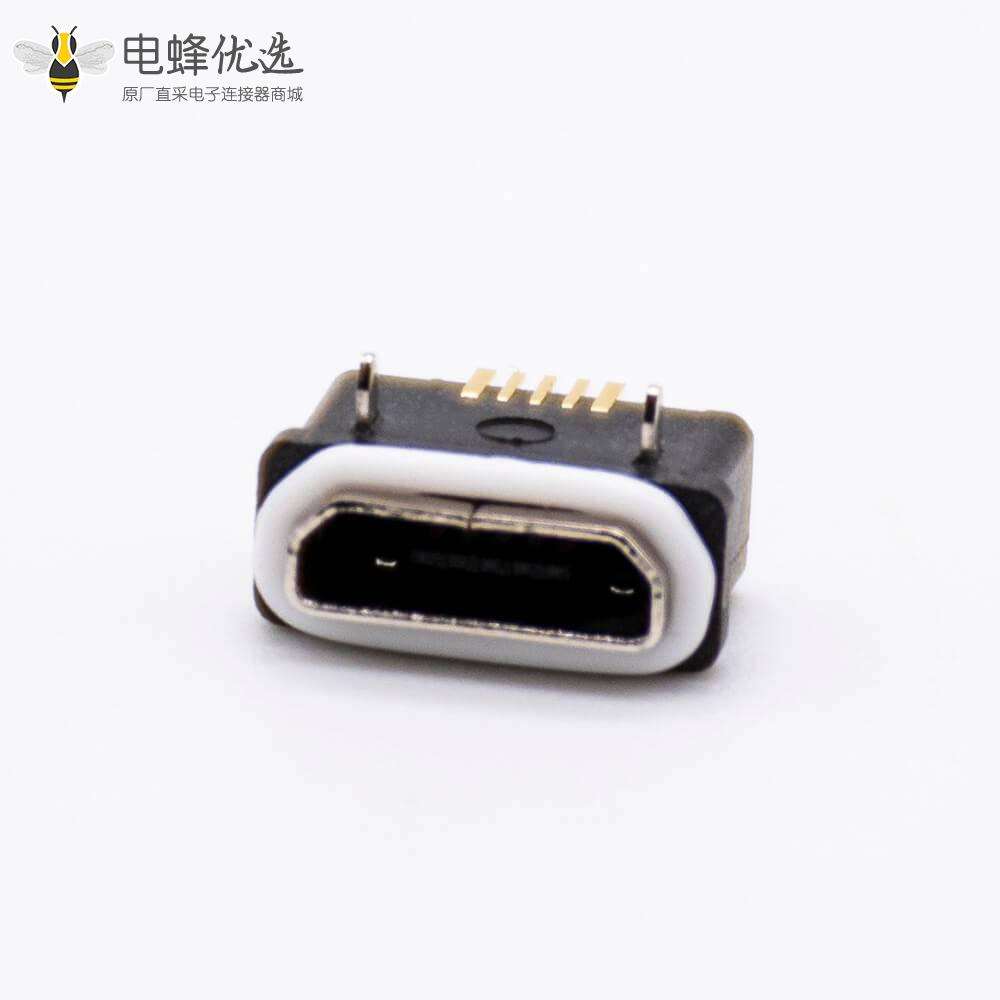 USB MICRO母座b型F防水5芯金属头露出1.5mm带防水胶圈IP66板上型母座