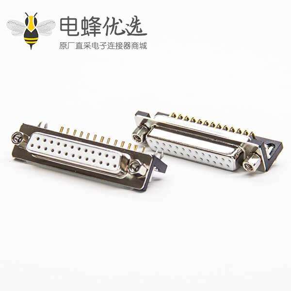 DB连接器90度弯式25pin母头车针式带铆锁式插PCB板白色胶芯
