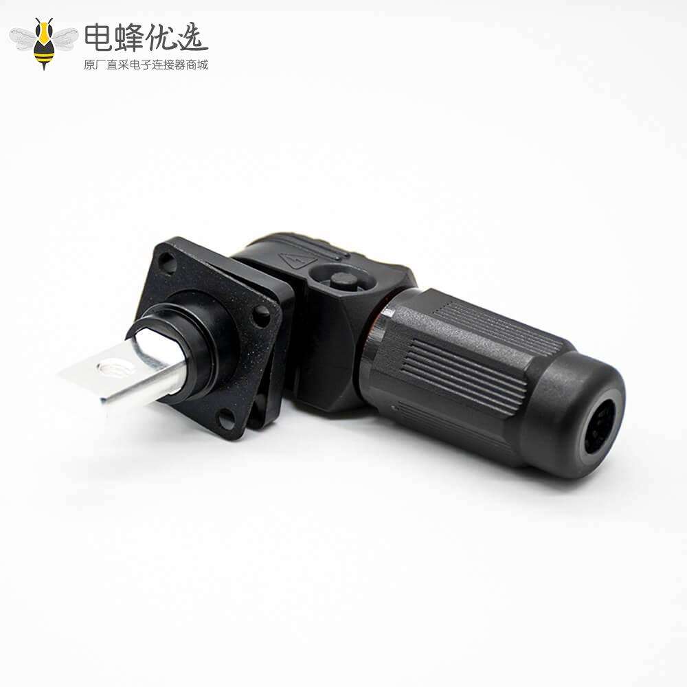 防水连接器单芯弯式插头插座12mm 300A带孔铜牌黑色IP65塑料防水
