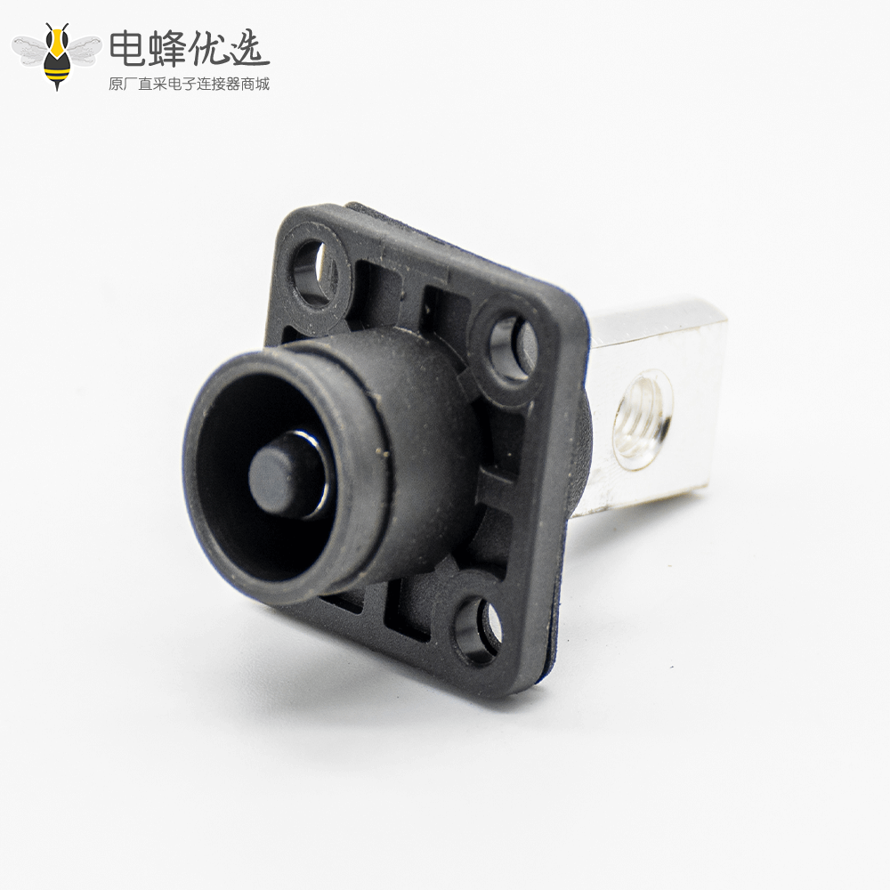 防水连接器单芯弯式插头插座12mm 300A带孔铜牌黑色IP65塑料防水