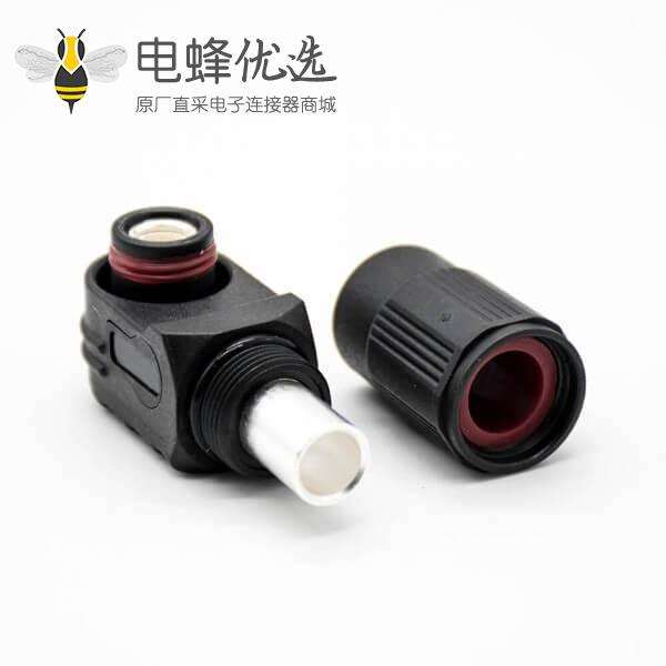 防水连接器单芯弯式插头插座12mm 300A带孔铜牌黑色IP65塑料防水