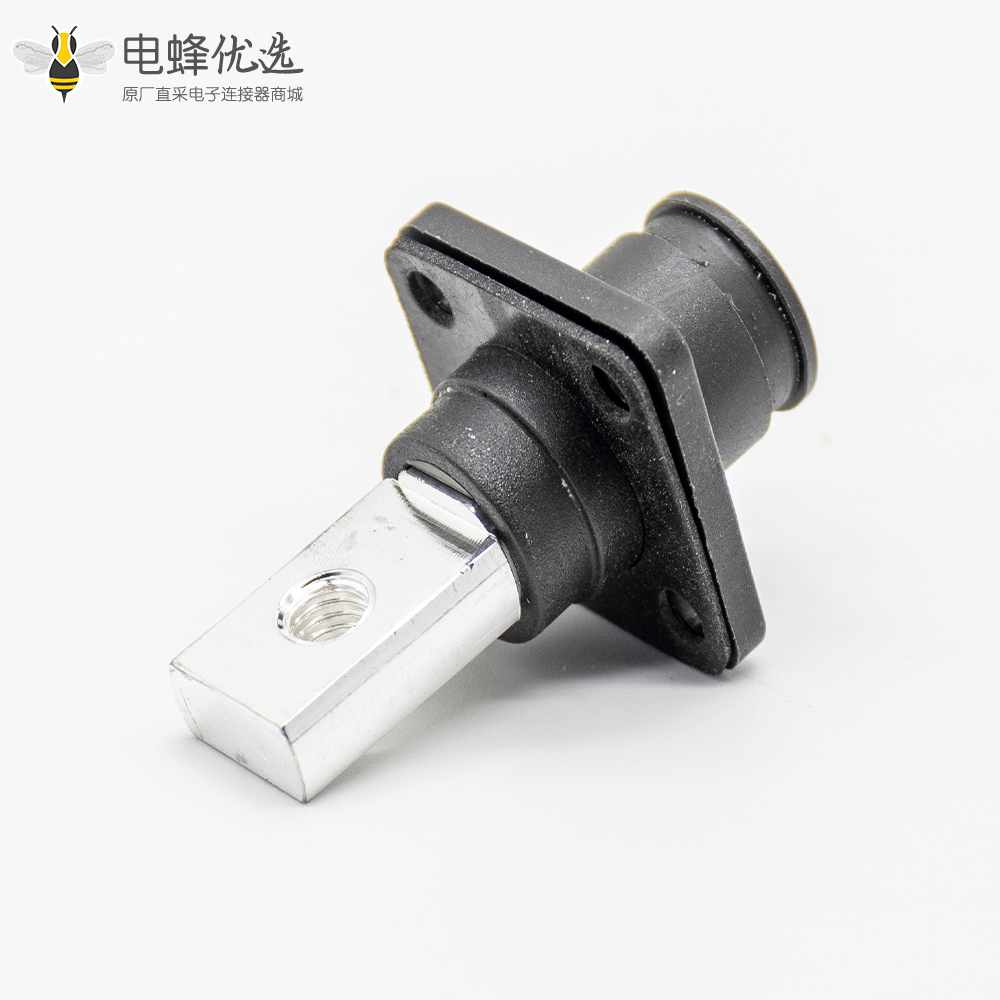 储能电池连接器6mm黑色IP65 60A带孔铜牌弯式插头和插座
