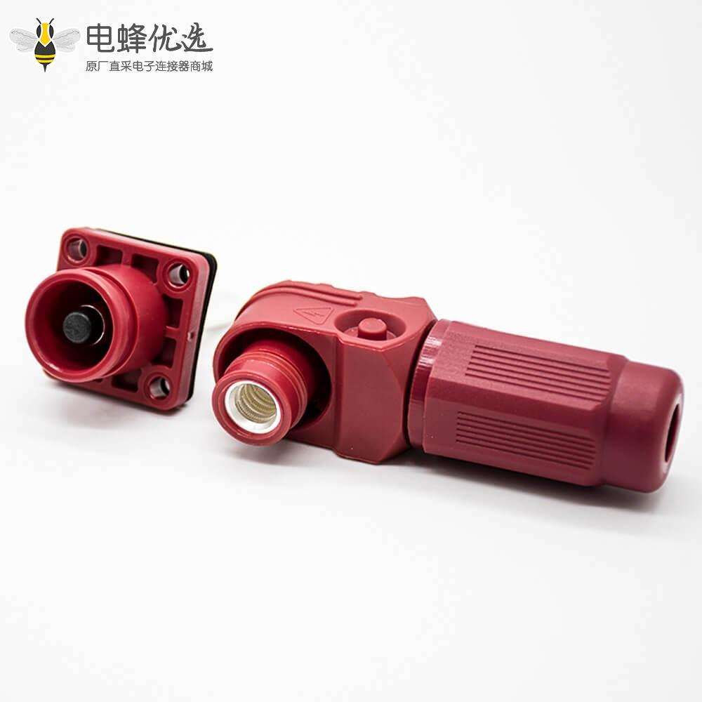 新能源电源储能连接器单芯6mm公母插座插头直弯对接60A红色塑料防水IP67铜牌连接