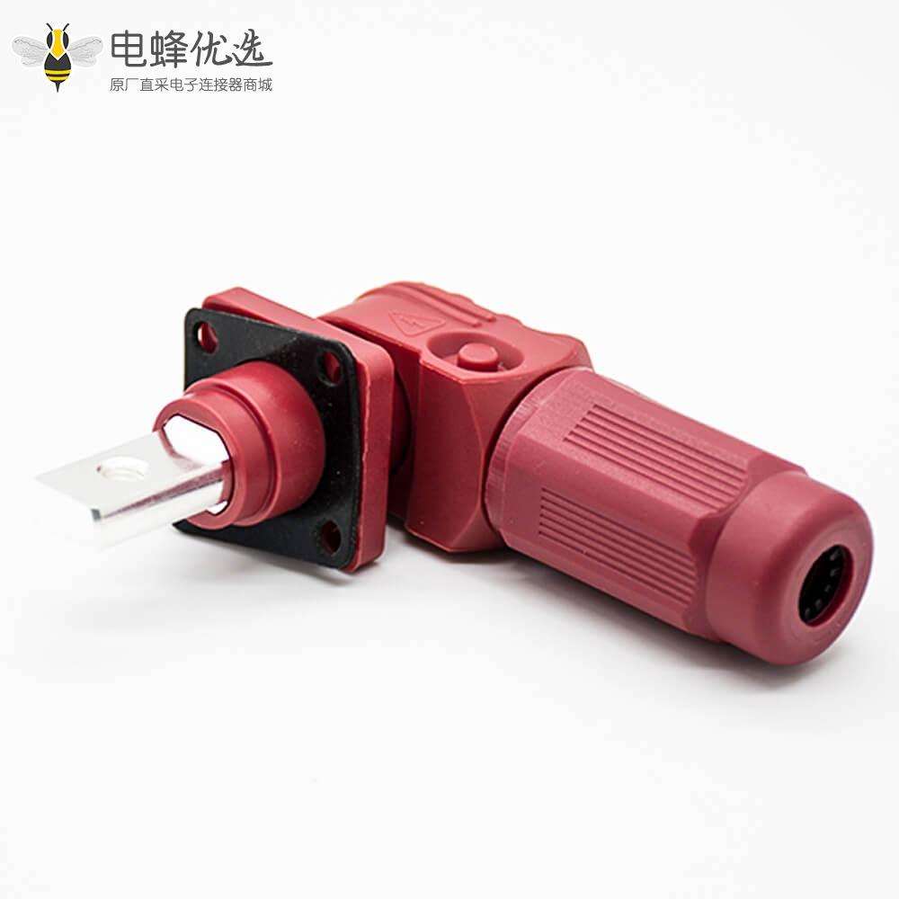 新能源电源储能连接器单芯6mm公母插座插头直弯对接60A红色塑料防水IP67铜牌连接