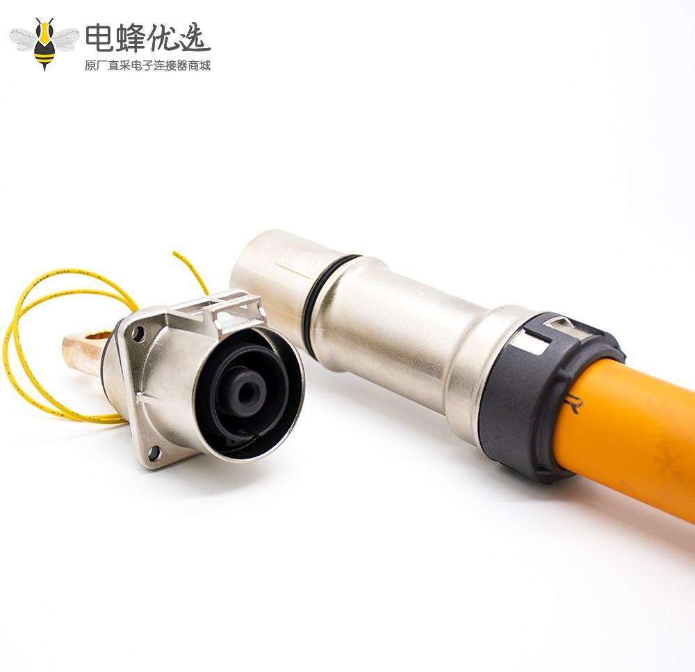 电动汽车高压连接器金属插座插头单芯直式电流500A高压互锁接150平方线