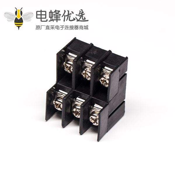 栅栏式双层接线端子6芯带螺丝黑色穿孔式接线连接器