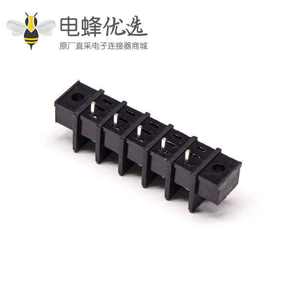 栅栏接线端子排5芯直式黑色带法兰穿孔式插PCB板