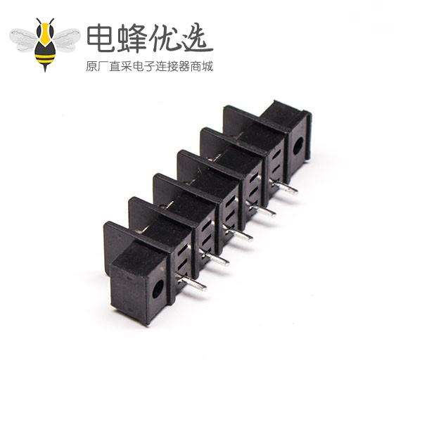 栅栏接线端子排5芯直式黑色带法兰穿孔式插PCB板