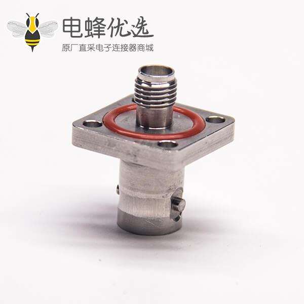 SMA母头转BNC 母头4空法兰微波转接头