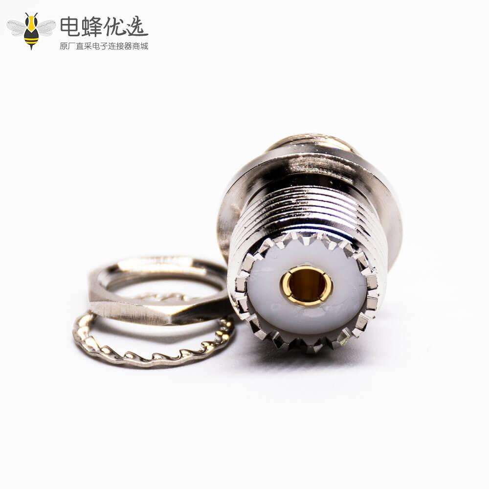 UHF射频接头180&deg;直式母头后锁板焊线连接器