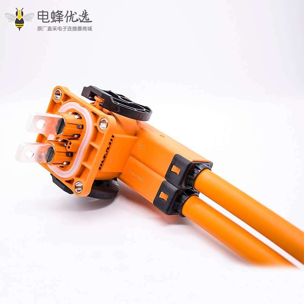 高压互锁连接器200A塑胶8mmA键位弯式2芯插头插座